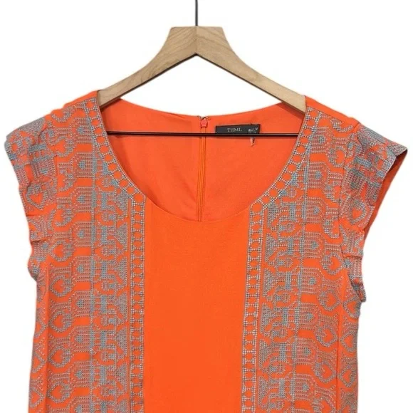 THML Embroidered Short Sleeve Boho Mini Tunic Dress Coral Size Medium - Picture 4 of 12